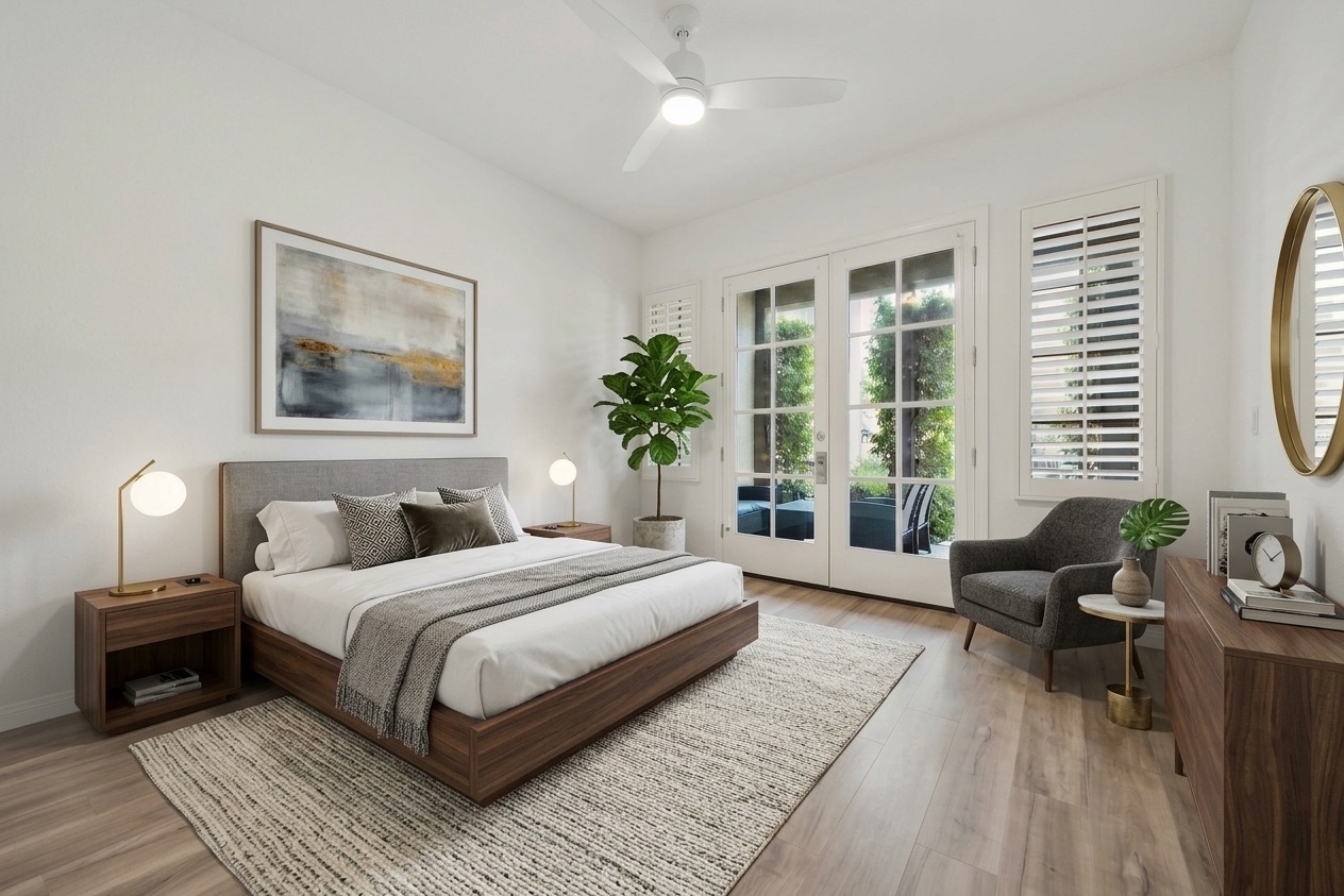 The same room virtually staged in a modern style