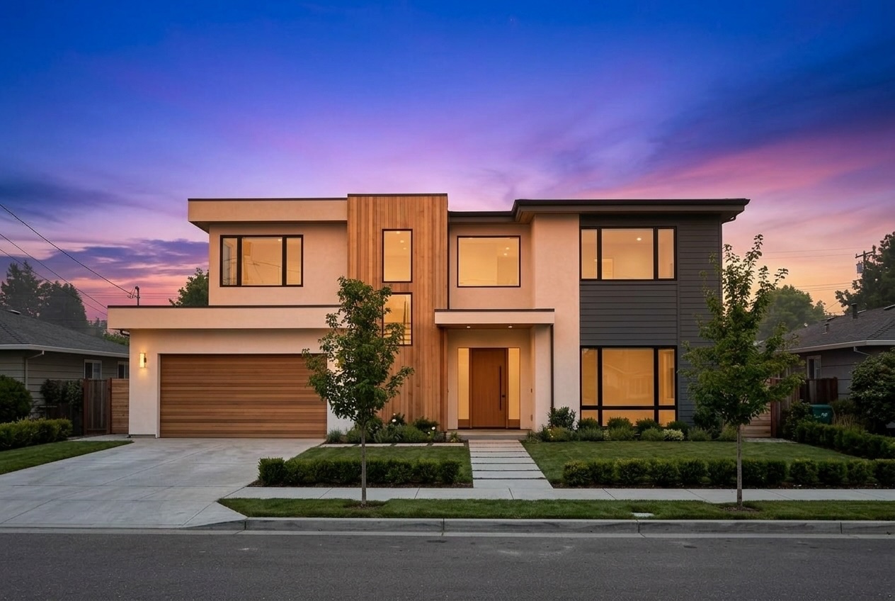 The same house edited to a twilight scene